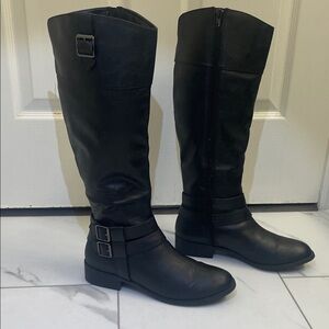 American Eagle Riding Boots Black Knee-High Buckle Details Zippers Sz 9.5